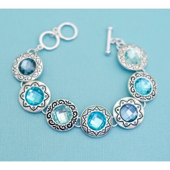 Vintage Art Deco Blue Faux Gems Bracelet 8 inch - E10 - Picture 1 of 3